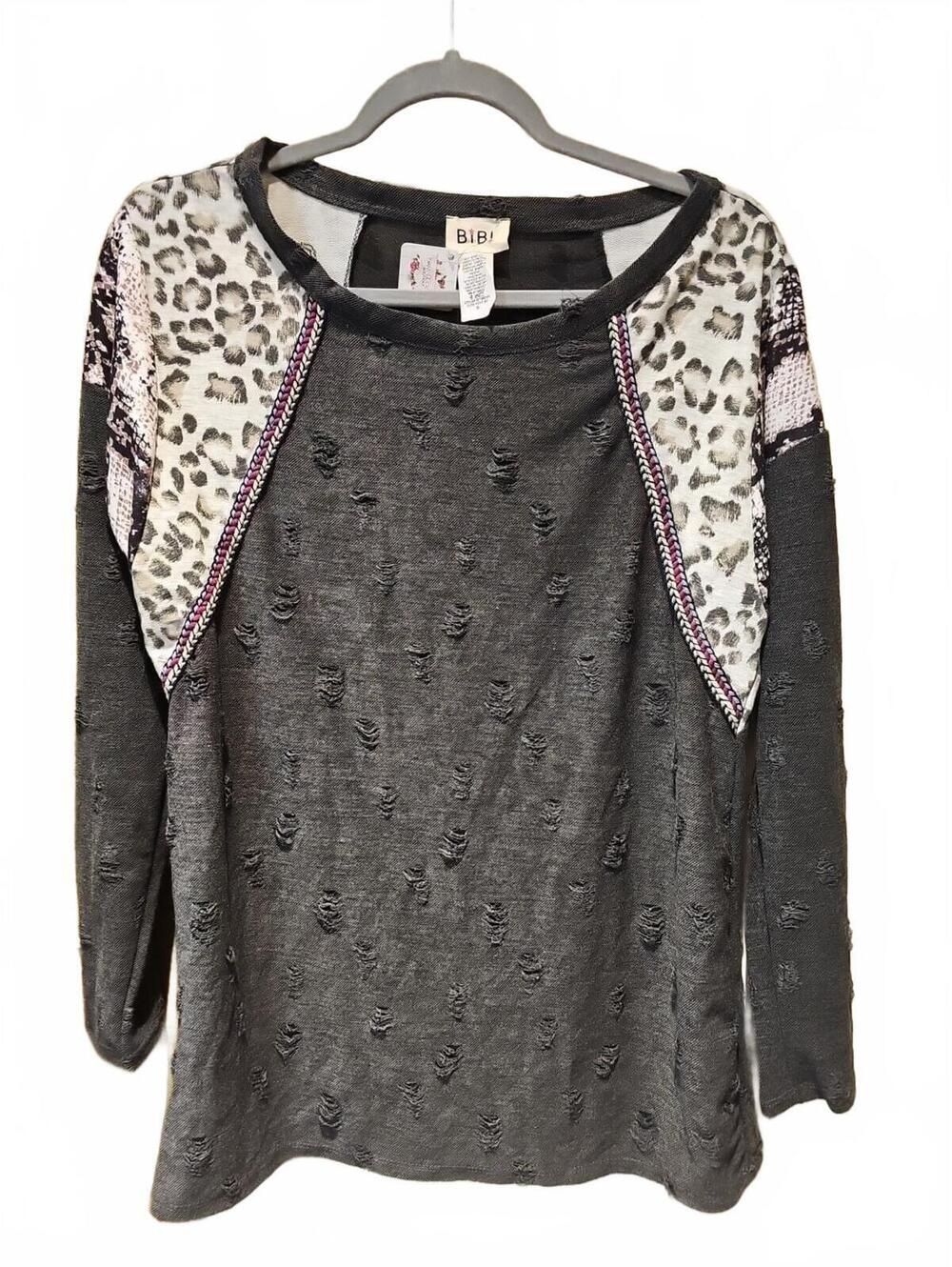 BiBi Womens Long Sleeve Patchwork Boat Neck Cut Outs Asst Animal Prints Top S-XL
